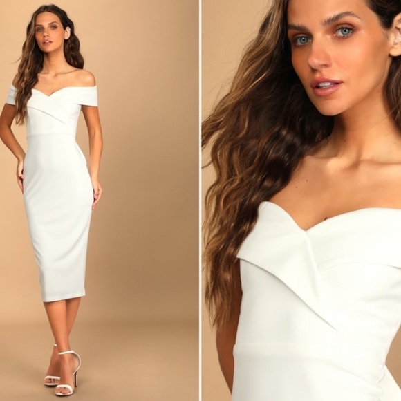 LULU's Bachelorette Engagement Bridal Shower Off the Shoulder Sexy Midi Dress - Picture 3 of 3